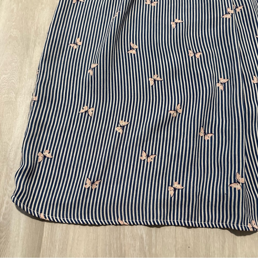 Lots of Love Blue Floral Striped Smocked Stretch Dress Sz S - Picture 3 of 7